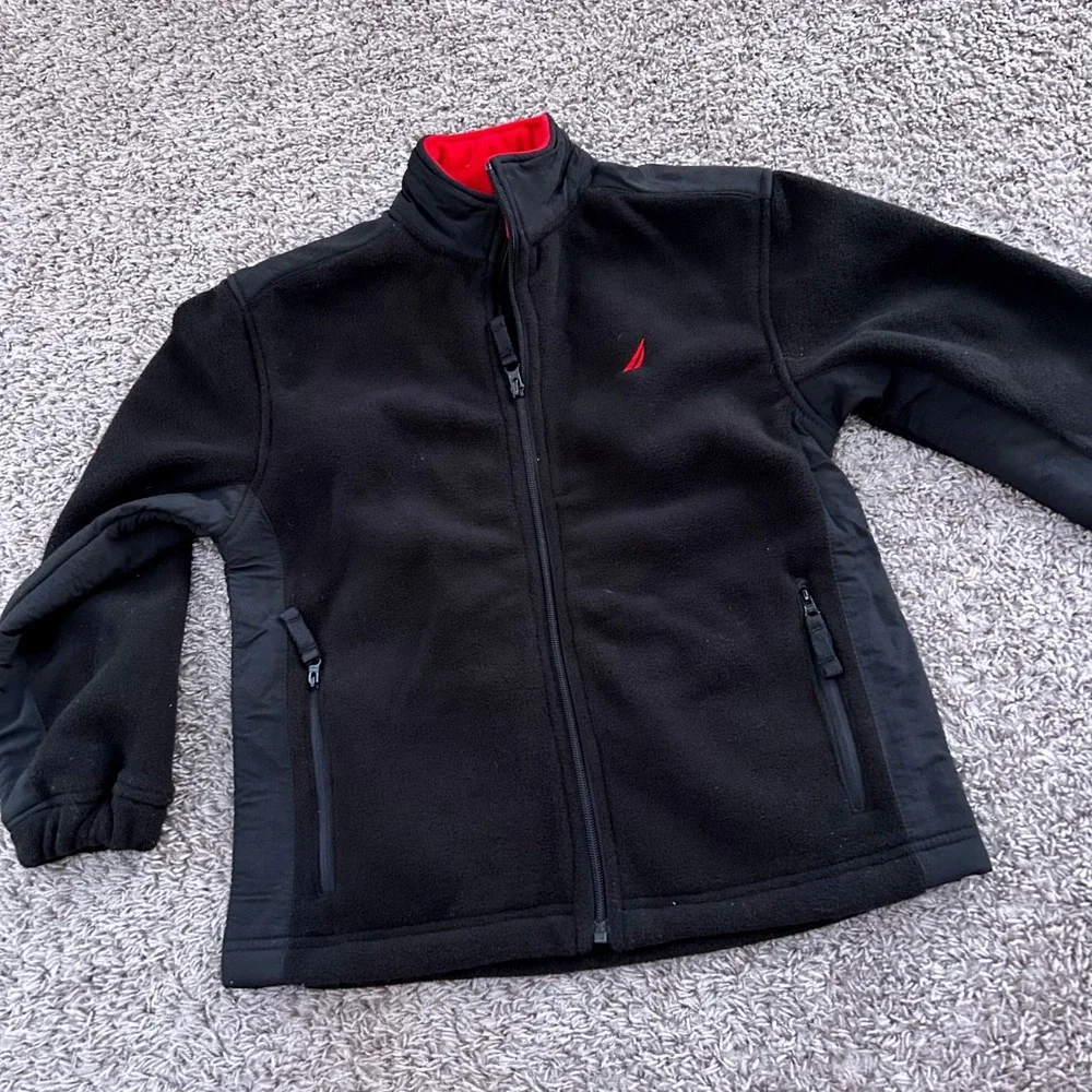 Nautica‎ Boys Black Full Zip Fleece Jacket Red Accents Size S 8 NS-83 Sportswear